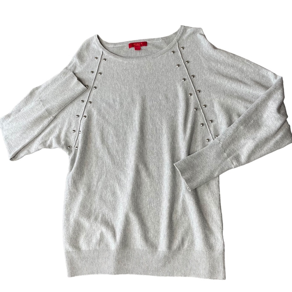 Women’s Jennifer Lopez Embellished Sweater Light Gray Size Small Open Shoulder